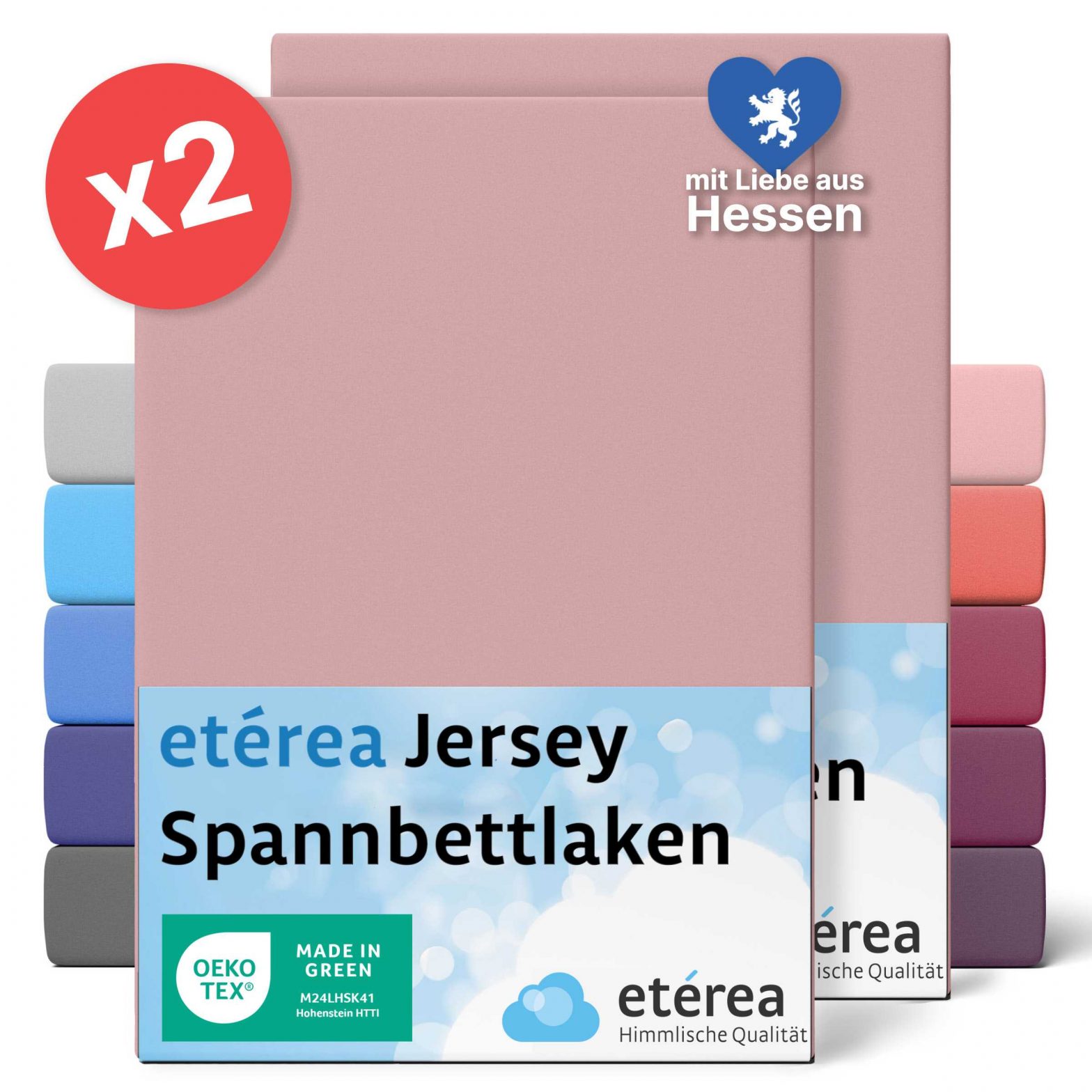 etérea 2 Stück Comfort Jersey Spannbettlaken Zartrosa 180×200 cm – 200×200 cm