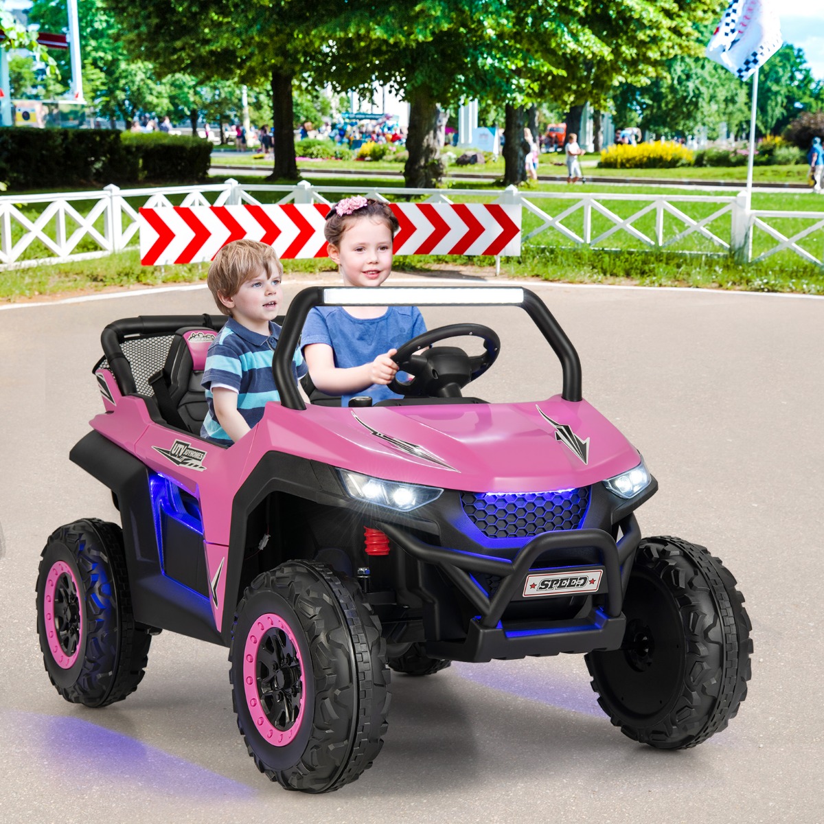 Kinderauto Fahrbarer Geländewagen mit 2 Sitzen & Fernbedienung 118 x 74 x 71 cm Rosa