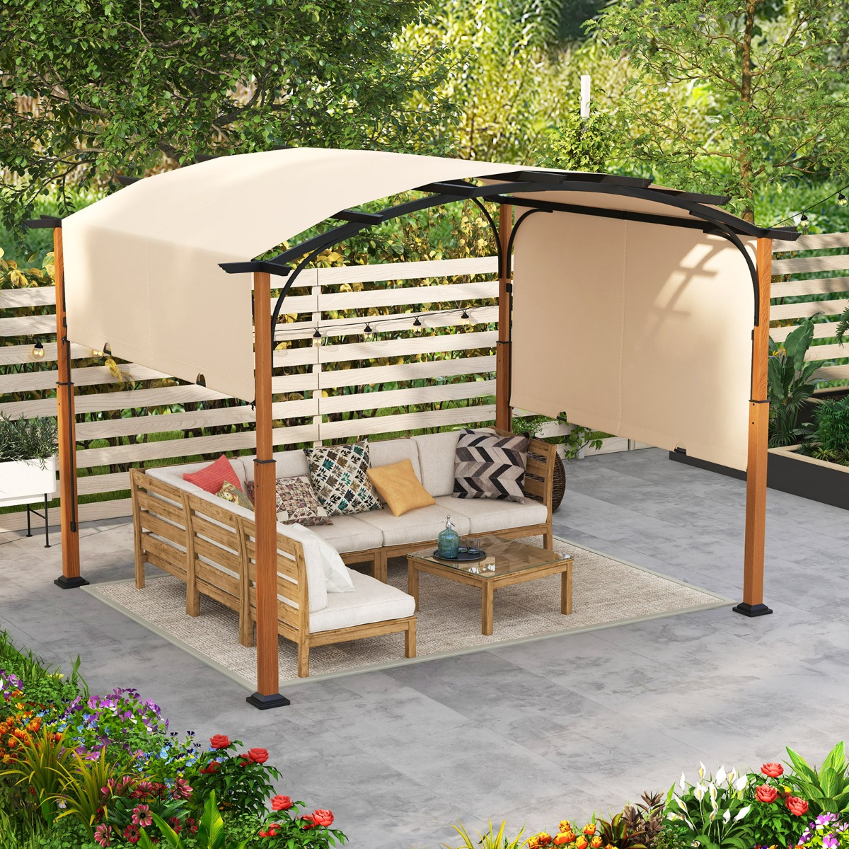 3,6 x 3 m Pergola mit ausziehbarem Dach Wasserdichter Stabiler Winterfester Pavillon Beige