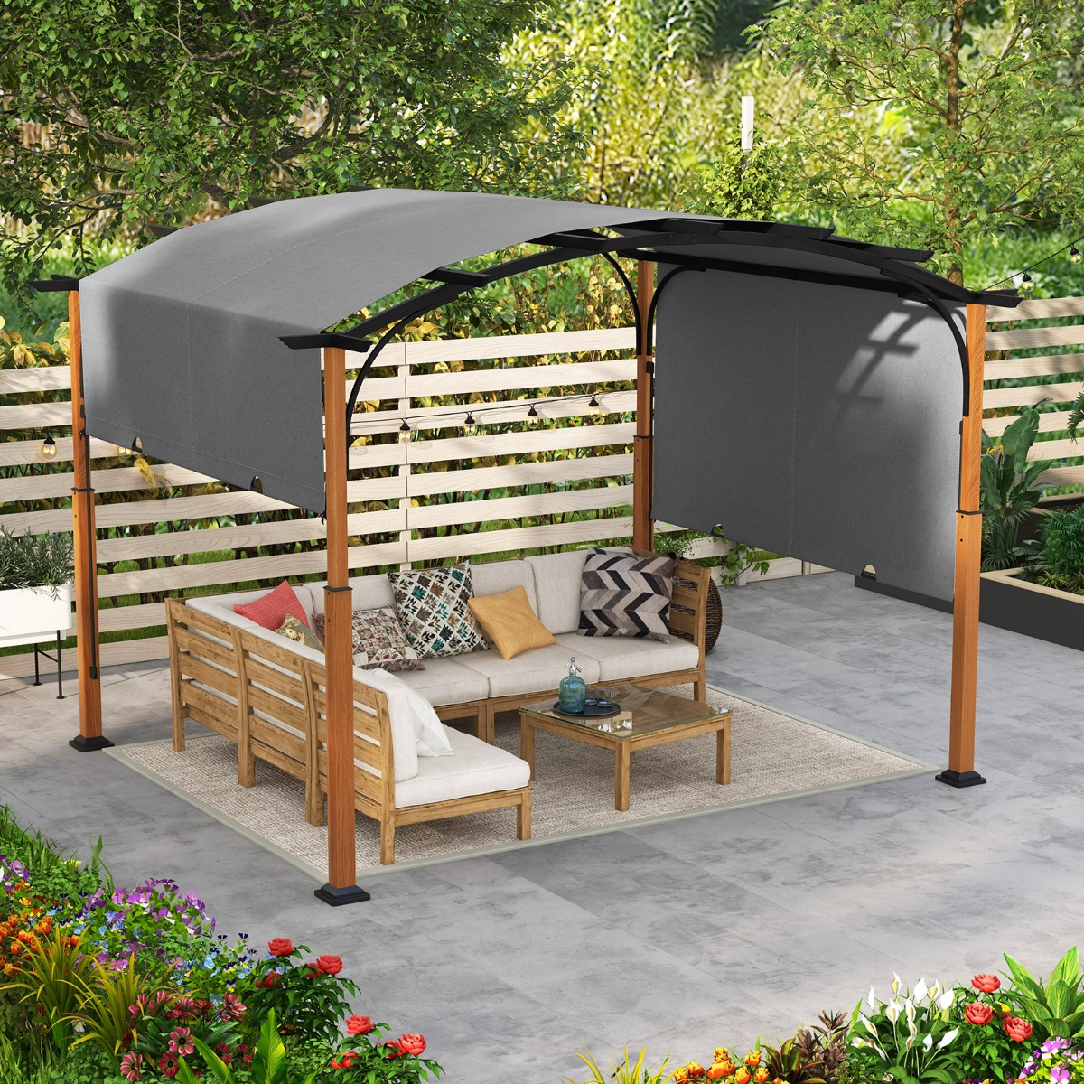 3,6 x 3 m Pergola mit ausziehbarem Dach Wasserdichter Stabiler Winterfester Pavillon Grau