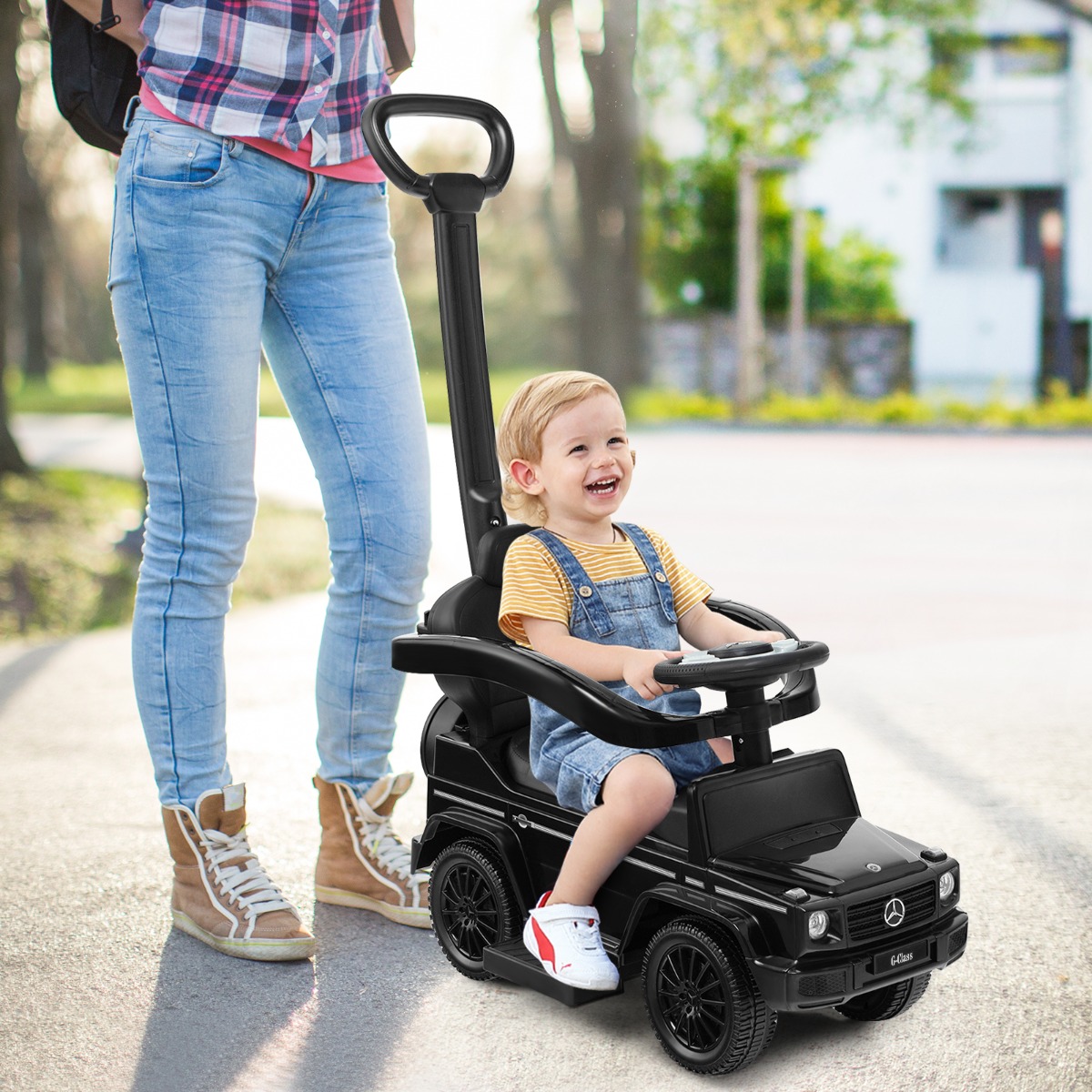 Lizenziertes Mercedes Benz Kinderfahrzeug mit Verstellbarem Sonnendach &  Elterngriff Kinderwagen Schwarz