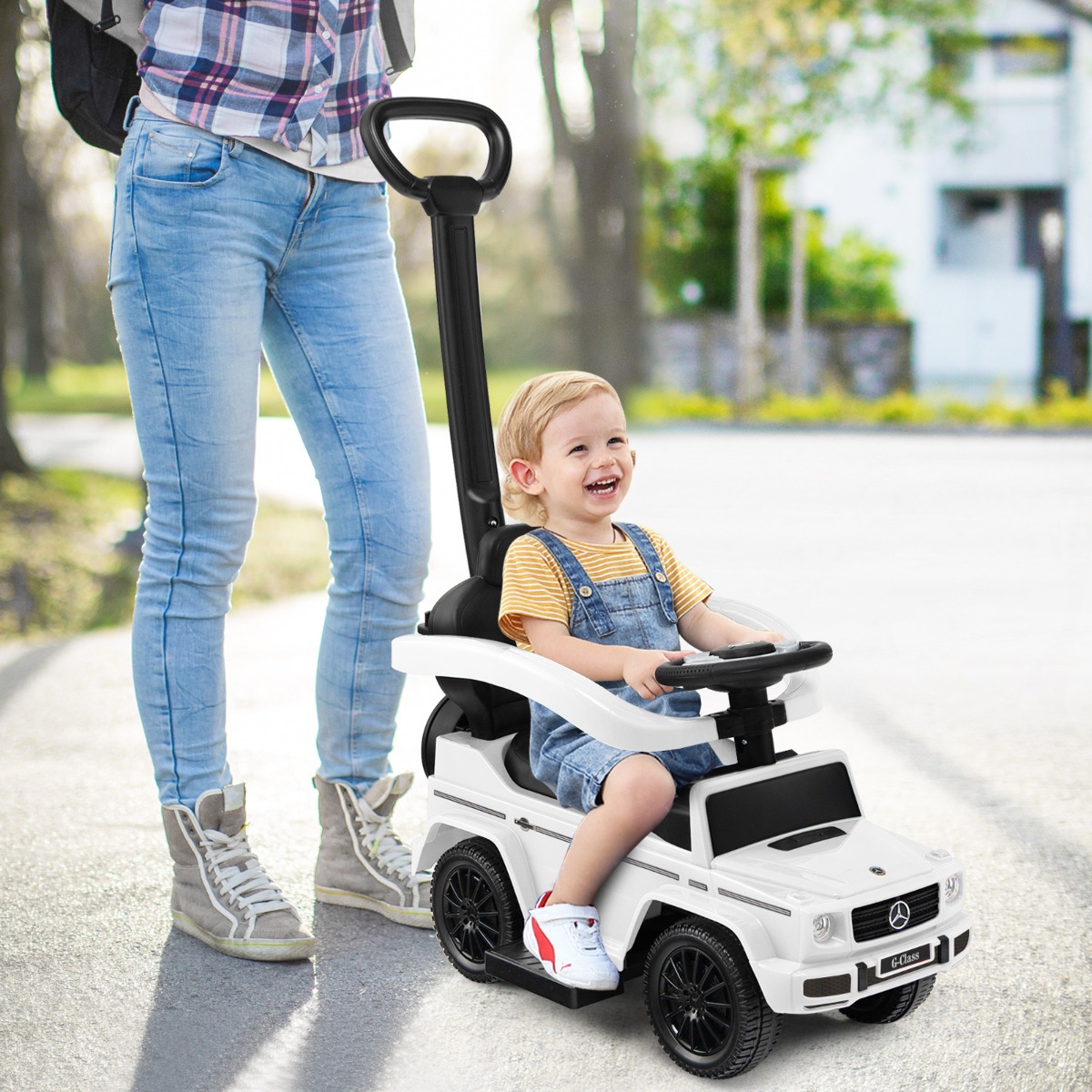 Lizenziertes Mercedes Benz Kinderfahrzeug mit Verstellbarem Sonnendach &  Elterngriff Kinderwagen Weiß