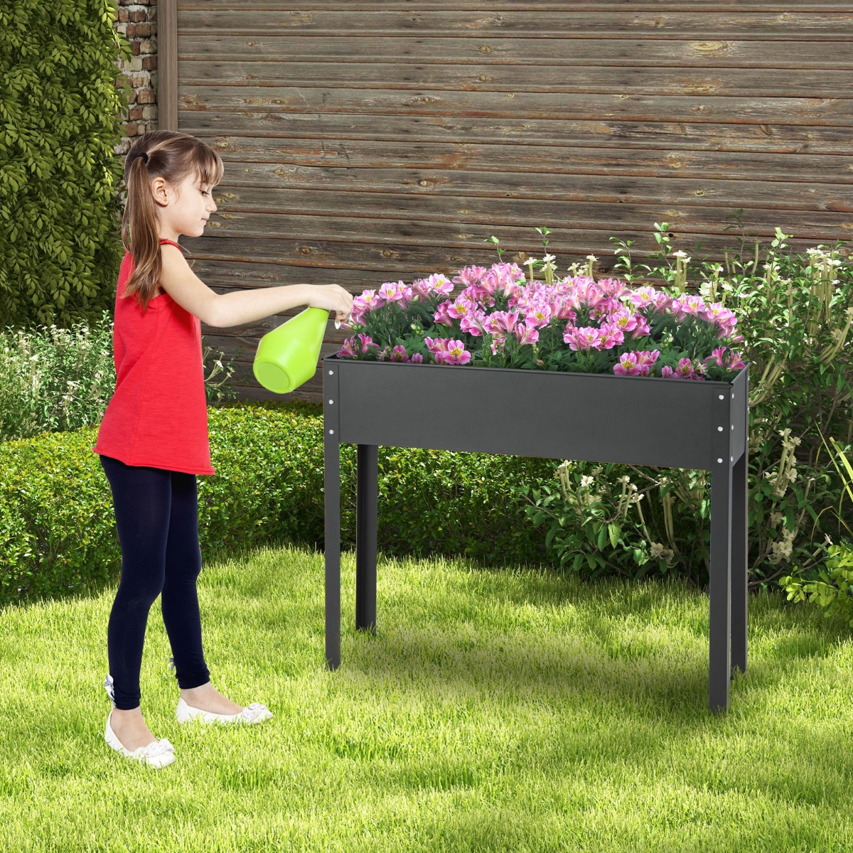 Hochbeet Metall Pflanzkasten Garten Blumenbeet mit Entwässerungsloch 102 x 26,5 x 80 cm Schwarz