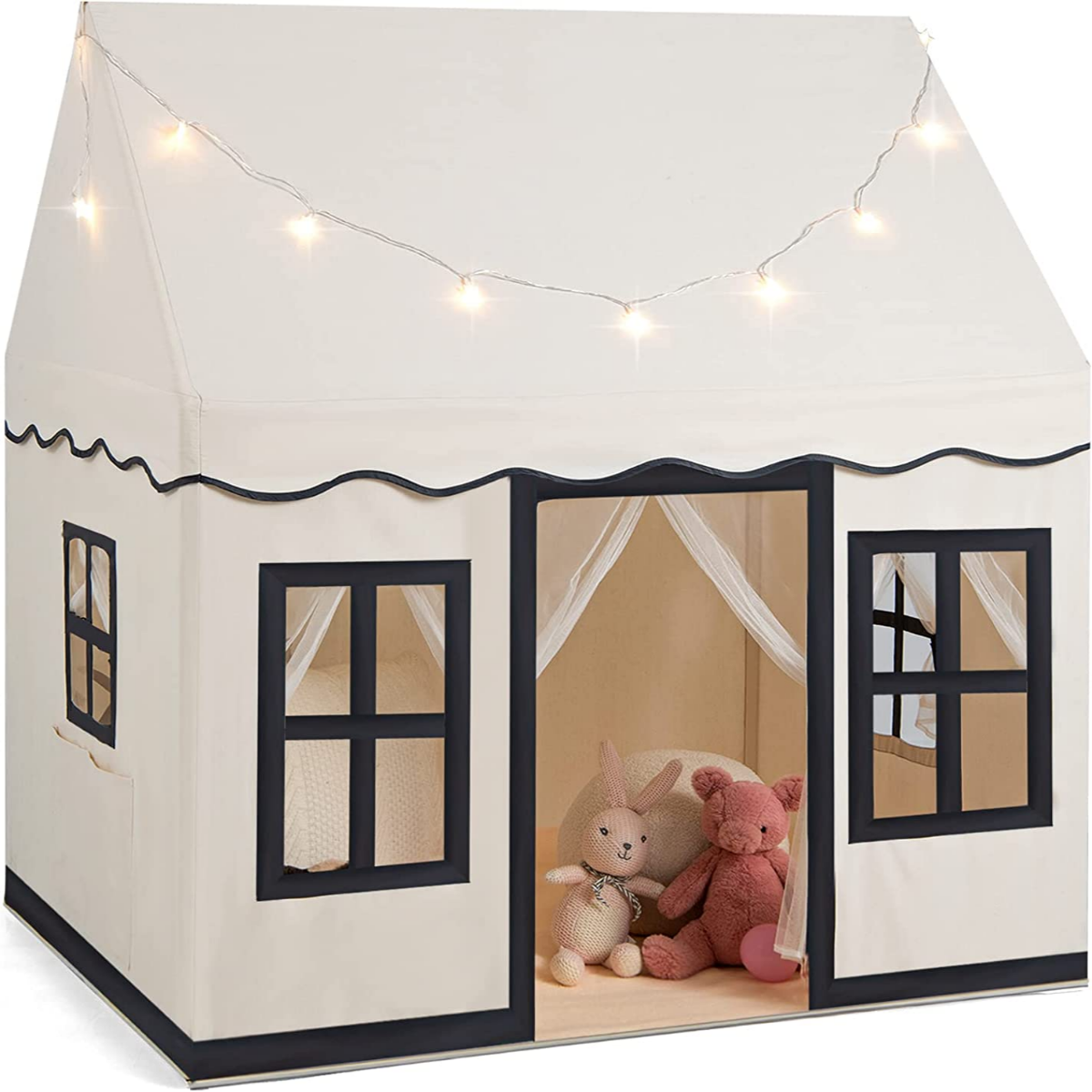 Kinderzelt Großes Spielzelt für Kleinkinder mit Sternenlichtern 121 x 101 x 137 cm Beige