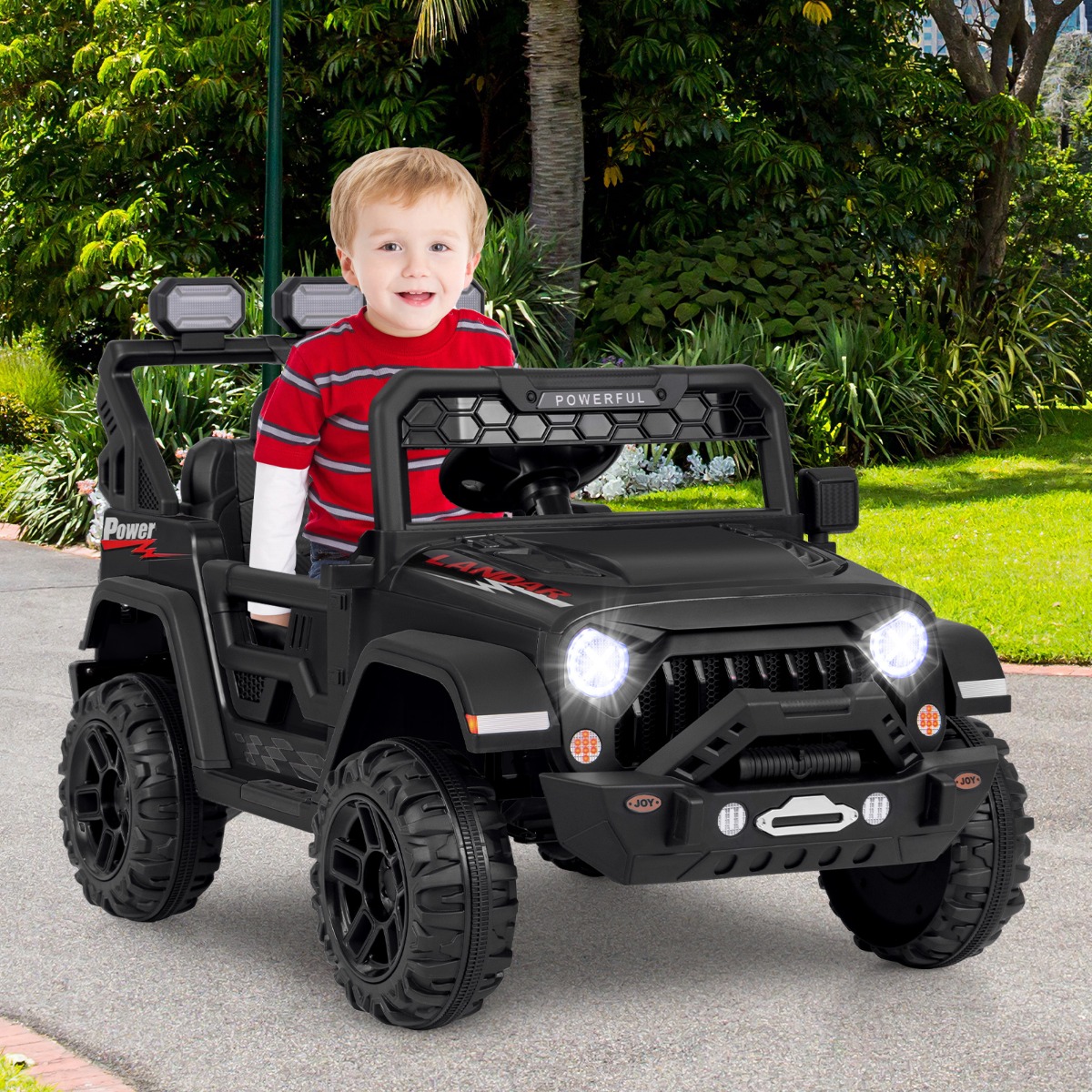 Kinder Elektroauto mit 2,4G Fernbedienung & USB & Licht & Musik 12V Kinderauto Jeep Auto Schwarz