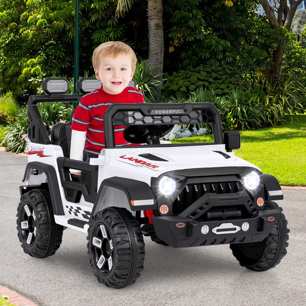 Kinder Elektroauto mit 2,4G Fernbedienung & USB & Licht & Musik 12V Kinderauto Jeep Auto Weiß