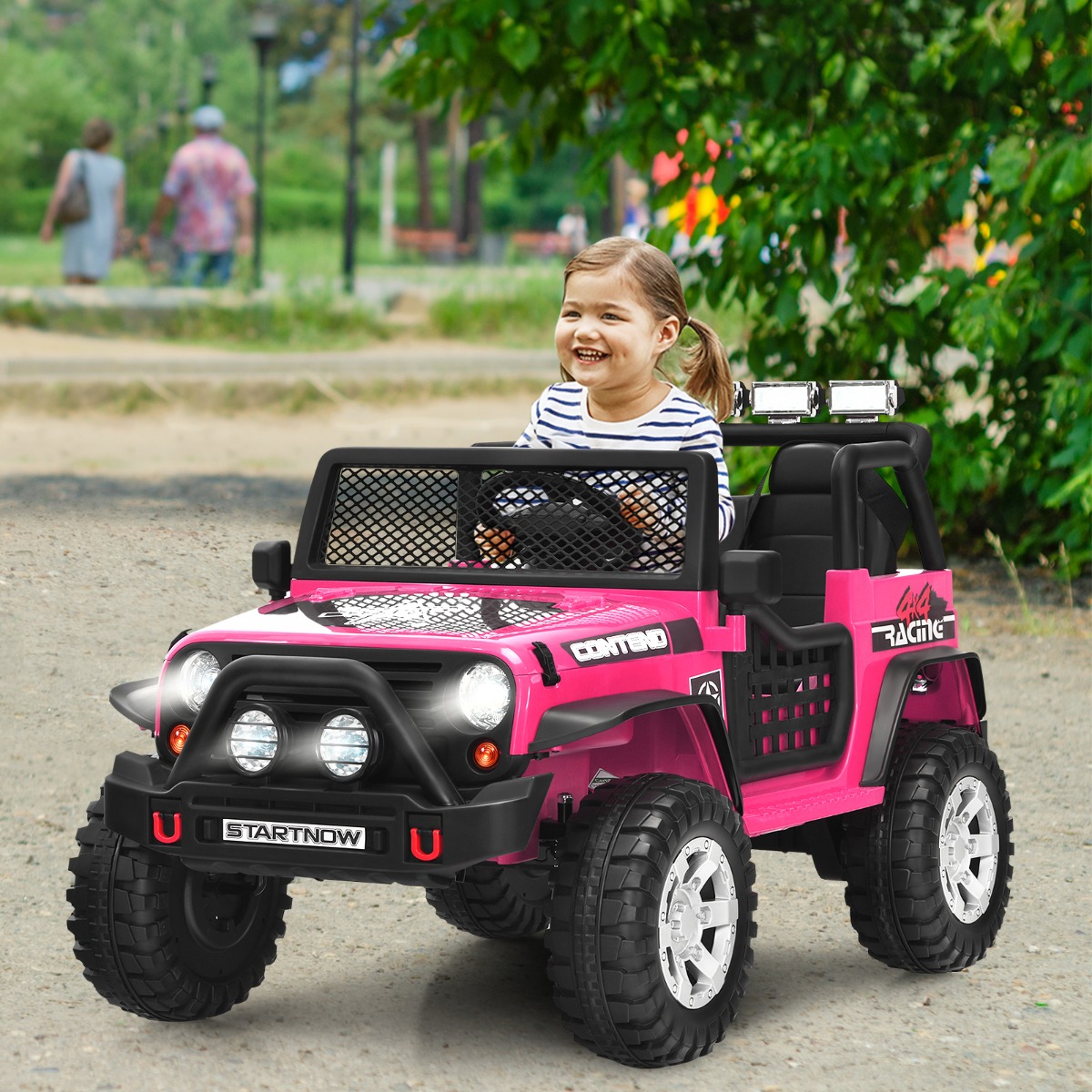 12V Kinder Elektroauto mit Fernbedienung & Licht & Musik Elektrisches Kinderfahrzeug Rosa