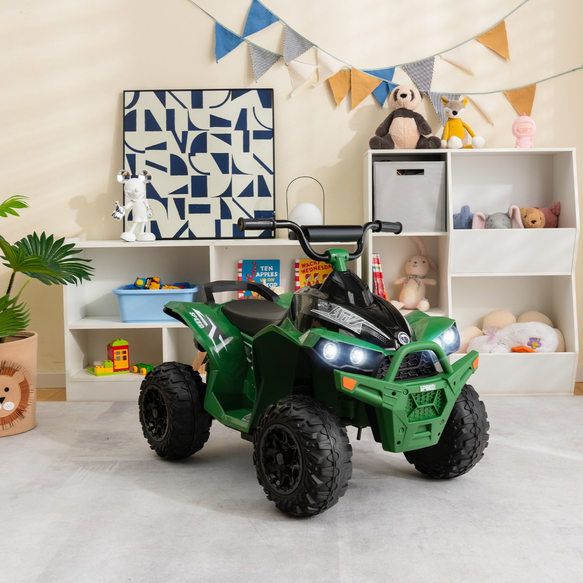 12V Elektro Kinderquad mit 2,2/4,3 KM/H Geschwindigkeit & Hupe, Musik & LED-Leuchten Elektroquad-Grün