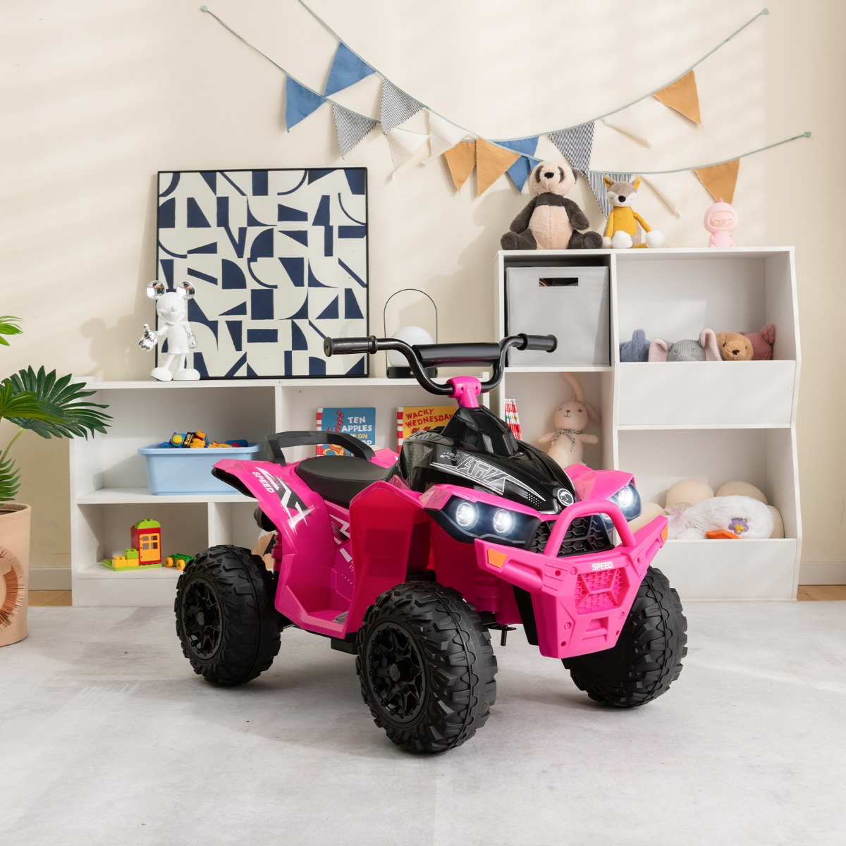 12V Elektro Kinderquad mit 2,2/4,3 KM/H Geschwindigkeit & Hupe, Musik & LED-Leuchten Elektroquad-Rosa