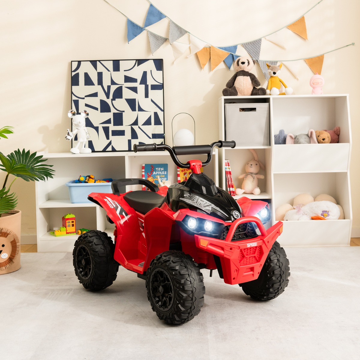 12V Elektro Kinderquad mit 2,2/4,3 KM/H Geschwindigkeit & Hupe, Musik & LED-Leuchten Elektroquad-Rot