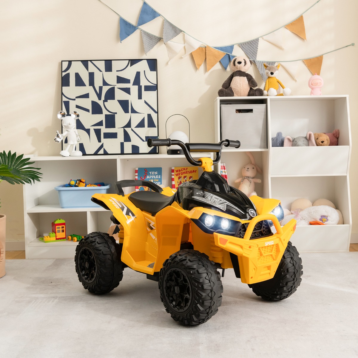 12V Elektro Kinderquad mit 2,2/4,3 KM/H Geschwindigkeit & Hupe, Musik & LED-Leuchten Elektroquad-Gelb