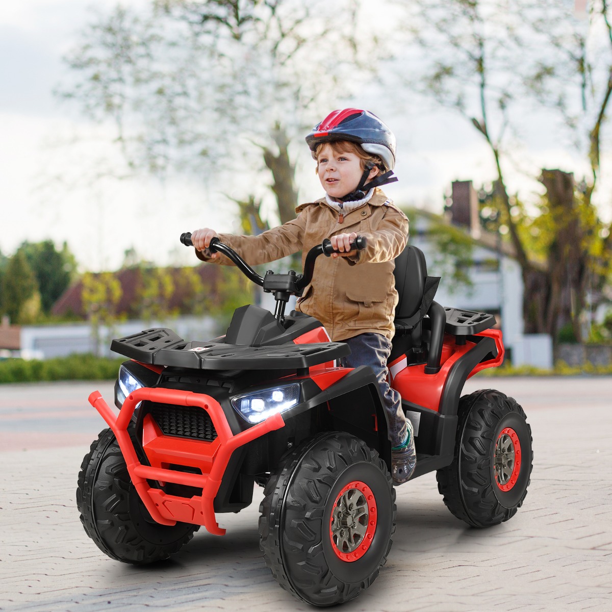 12V Elektro Kinderquad mit Scheinwerfer 4 Räder Kinder Kinderauto Elektroauto für Kinder ab 3 Jahren Rot