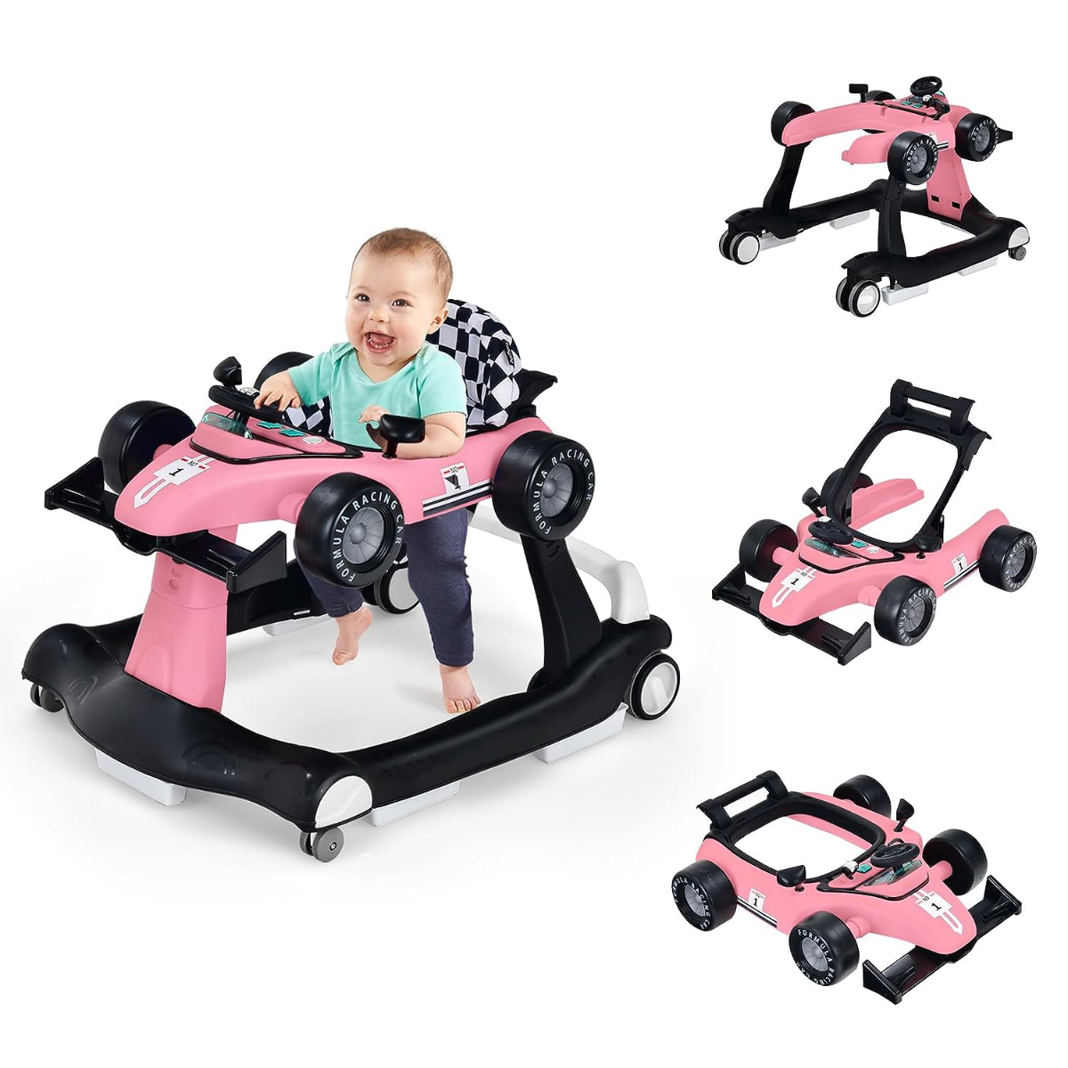 4 in 1 Lauflernwagen Klappbarer Lauflernwagen 73 x 64 x 50,5/53,5/55,5 cm Pink