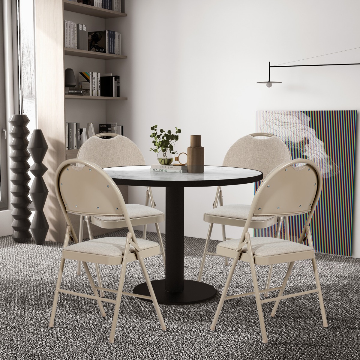 4 Klappstühle tragbare Metallstühle mit gepolstertem Sitz gepolsterte Stühle für Zuhause Beige