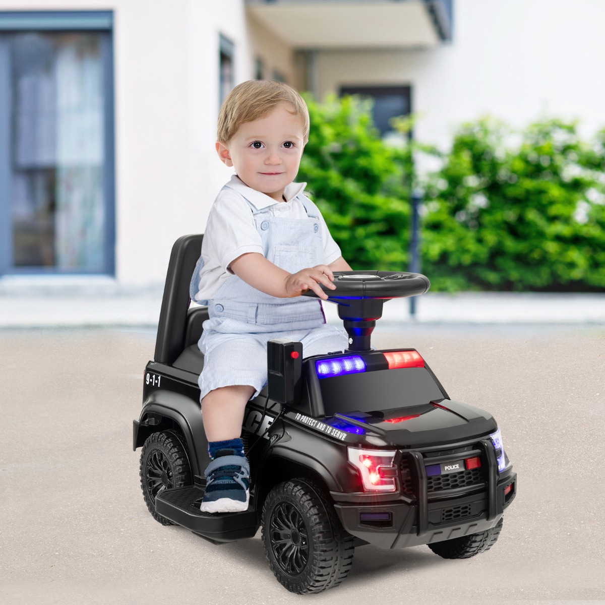 Polizeiauto für Kinder mit 6-V-Akku Kinderfahrzeug mit Megafon 62 x 44 x 43 cm Schwarz