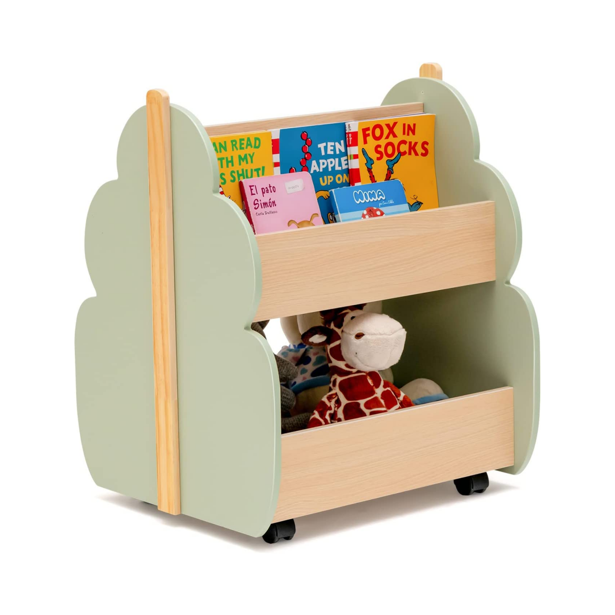 Bücherregal Kinder-Bücherregal aus Holz mit Universalrädern 52 x 46 x 62,5 cm Grün