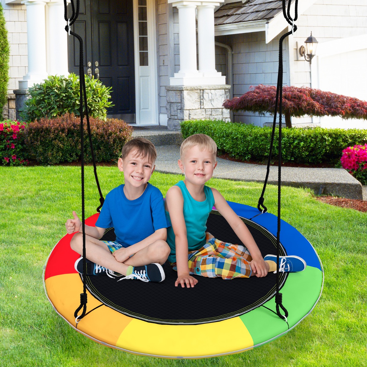 Untertassenschaukel mit 100 cm Durchmesser bis 300kg belastbar LED-Schaukel für Kinder & Erwachsene Regenbogenfarbe