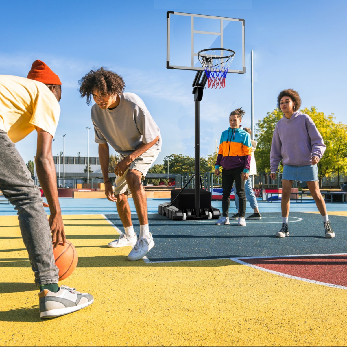 Outdoor Basketballkorb 135/143-305 cm Höhenverstellbarer Basketballständer mit 2 Rädern