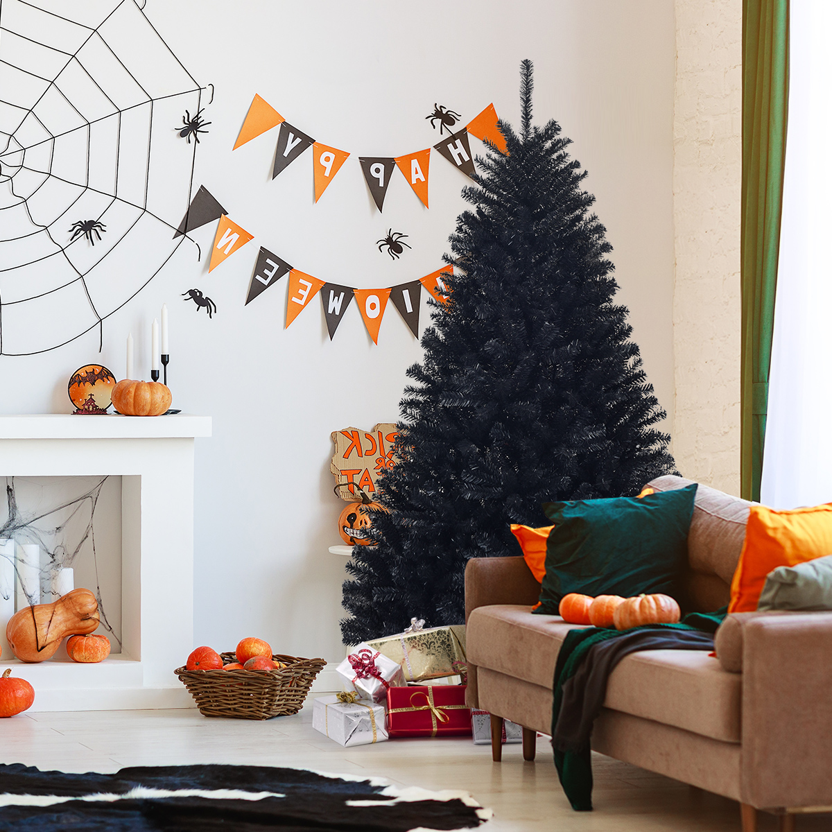 180 cm hoher künstlicher klappbarer Halloween-Weihnachtsbaum PVC Spitzen Schwarz