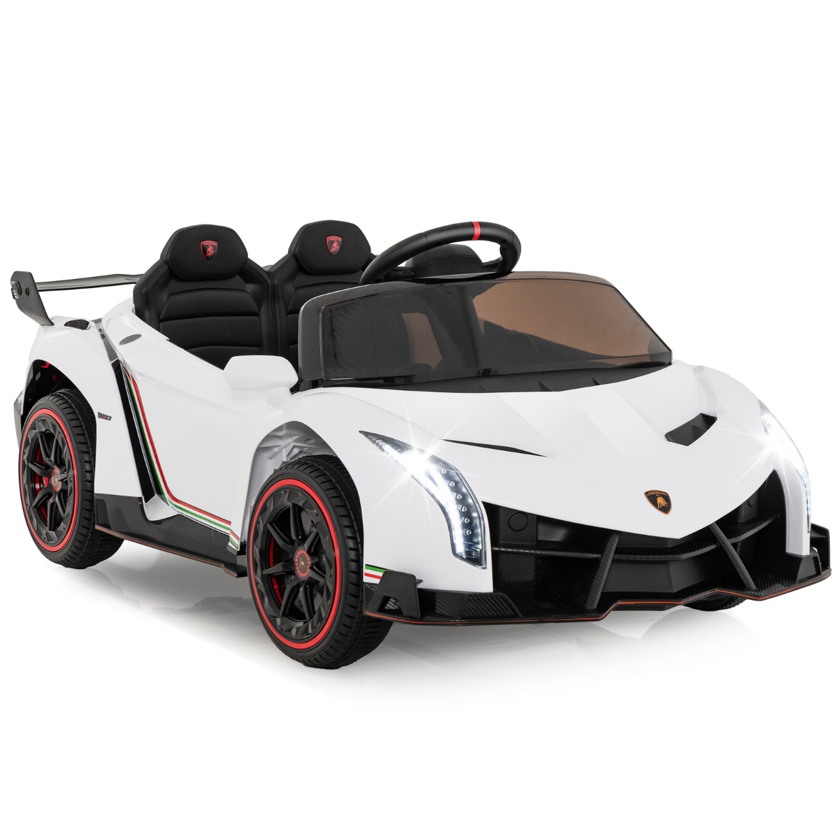 Kinder Lamborghini Elektroauto mit Fernbedienung & LED Scheinwerfer & Hupe & Musik Weiß