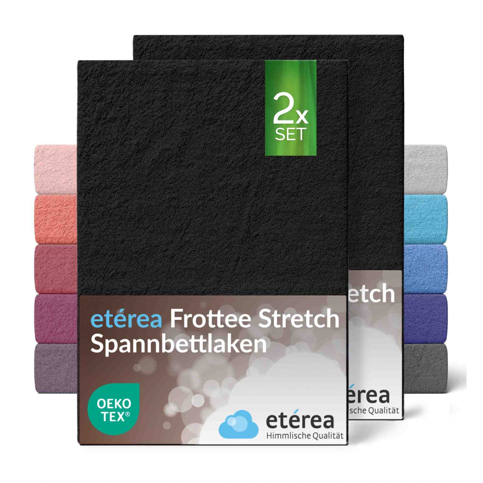 etérea Frottee Spannbettlaken 2er Pack 60×120 – 70×140 cm Schwarz