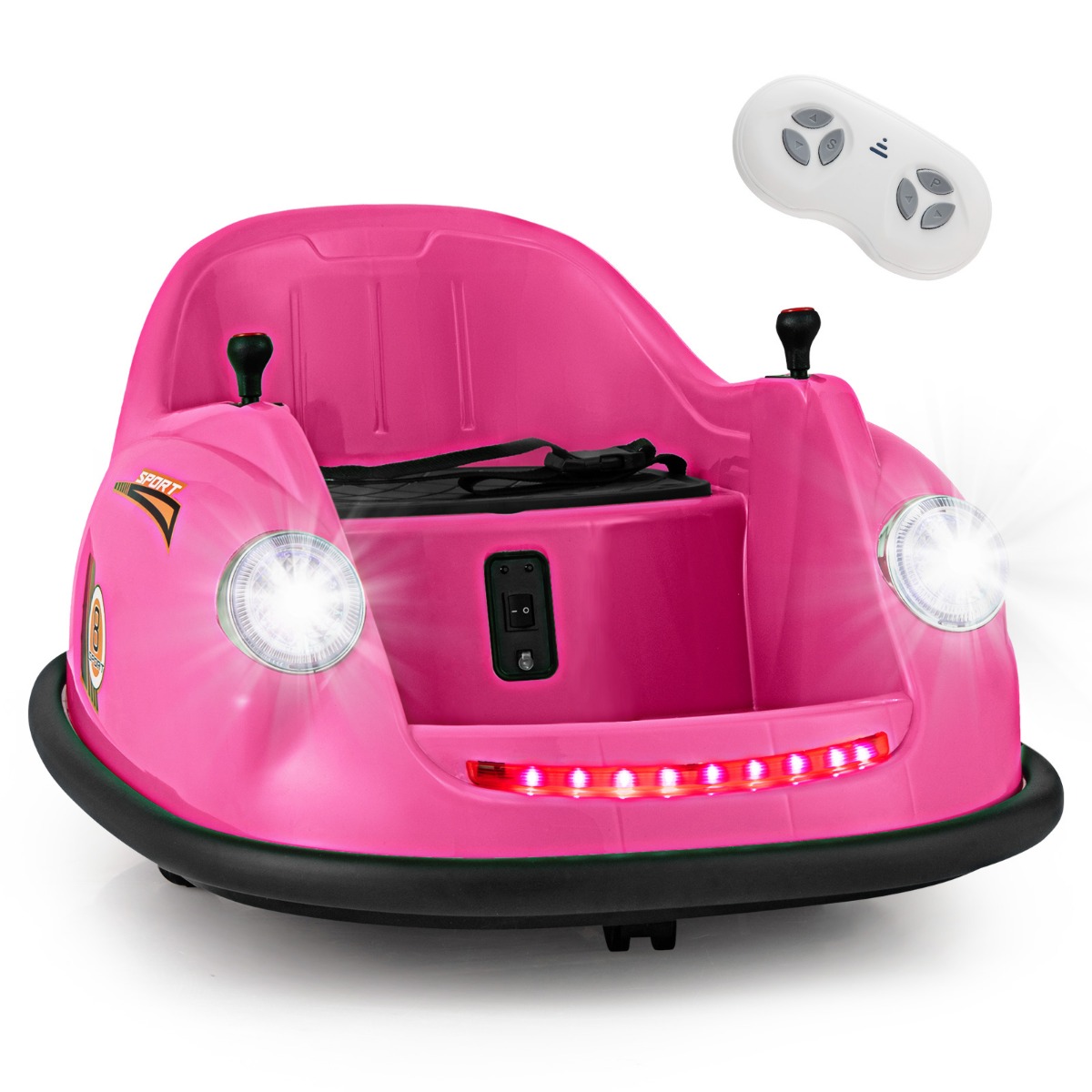 12V Autoscooter Kinder Elektro Bumper Car mit Fernsteuerung & LED-Lichtern & Musik Rosa