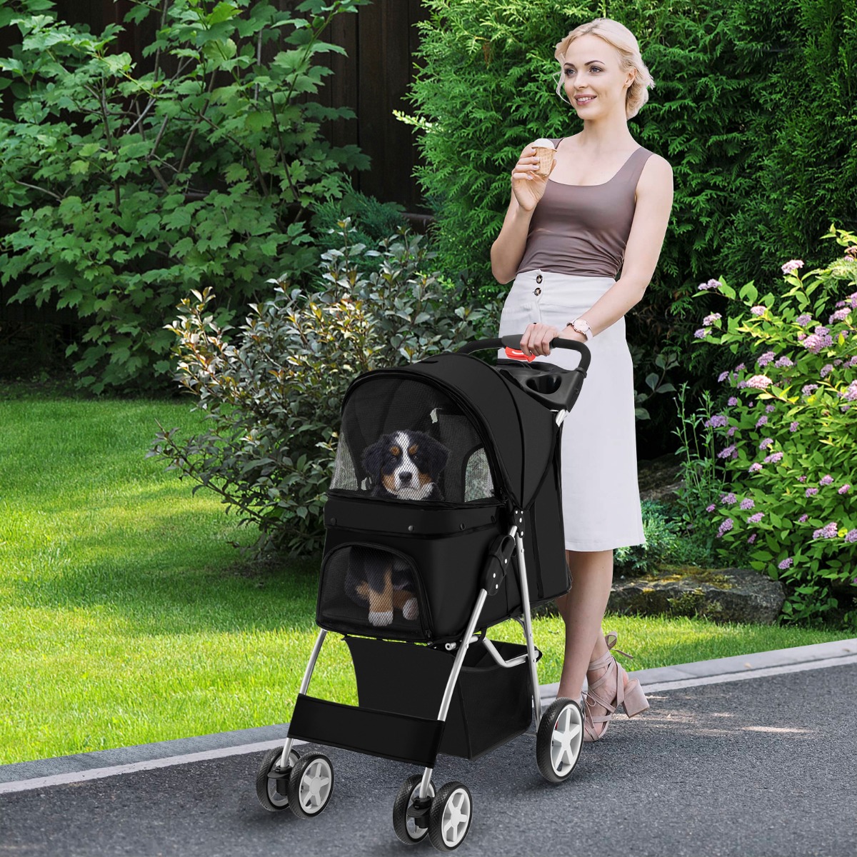 Hundewagen Haustiere Buggy bis 15 kg 81 x 45 x 101 cm Schwarz