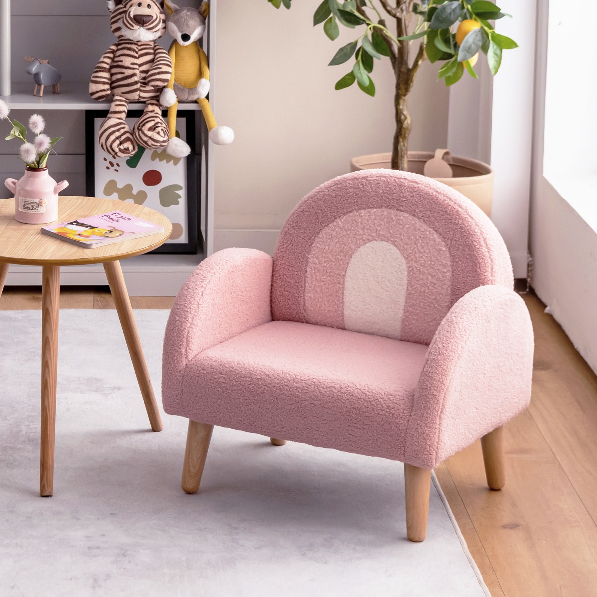 Gepolsterter Kindersofa mit Massivholzbeinen Kindersessel Rosa