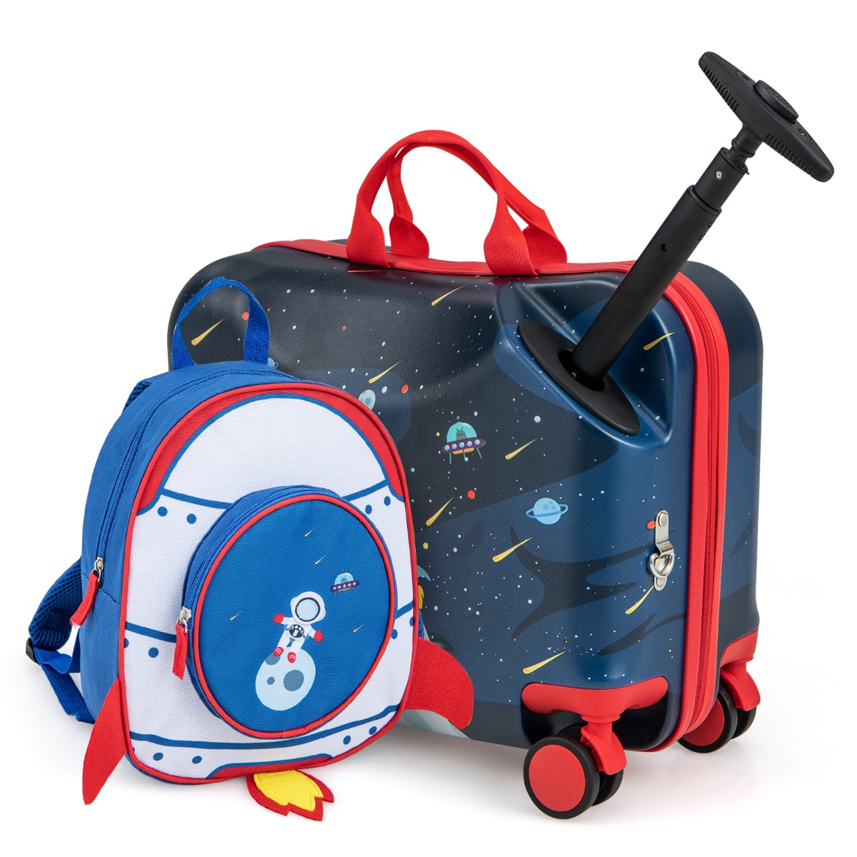 2tlg Kinderkoffer + Rucksack 47 cm Langer Aufsitzkoffer und 30 cm Breiter Rucksack 12″+18″ Astronauten