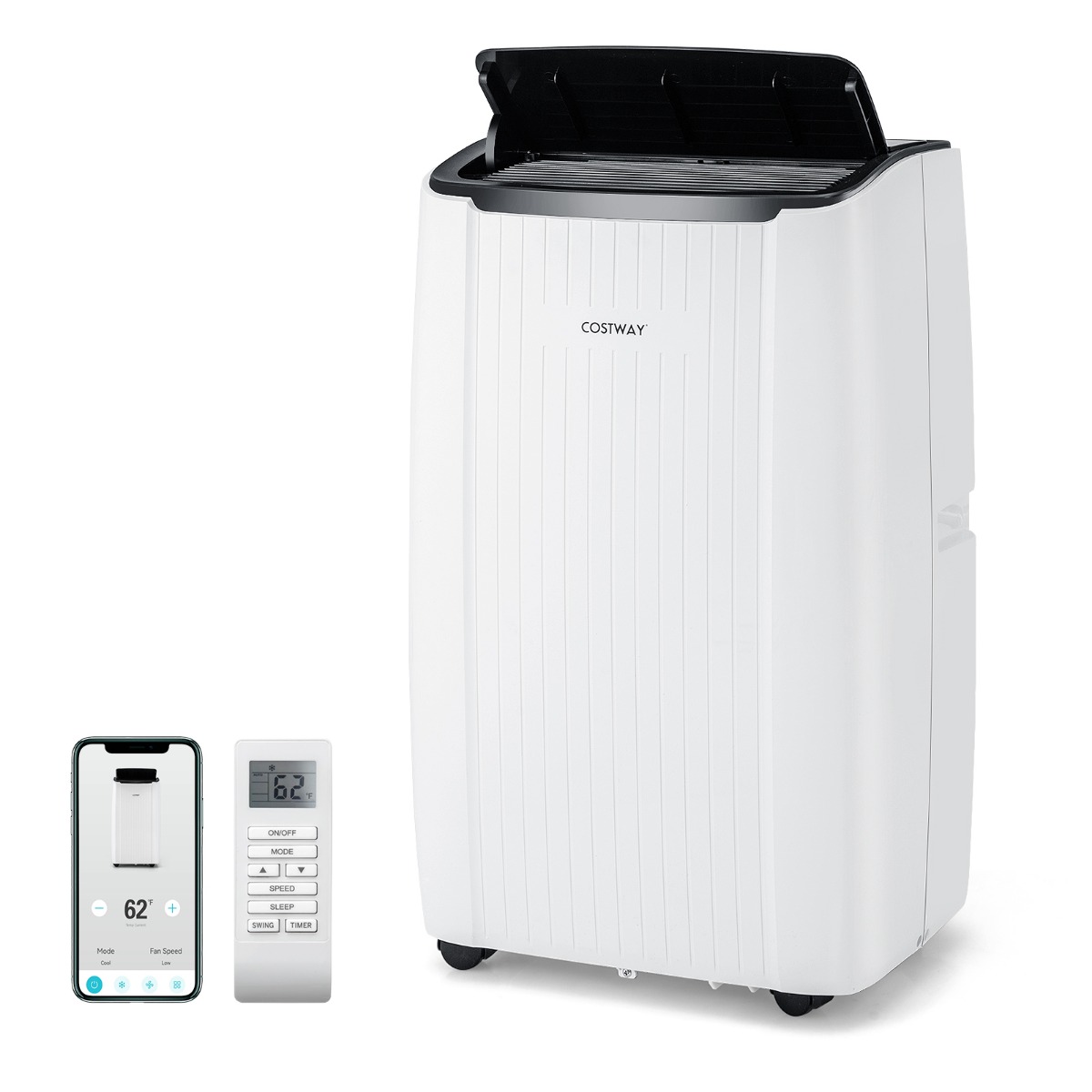 12000BTU mobile Klimaanlage mit Abluftschlauch 4-in-1 Klimagerät mit Heizung Luftentfeuchter 41 x 31 x 71 cm Weiß