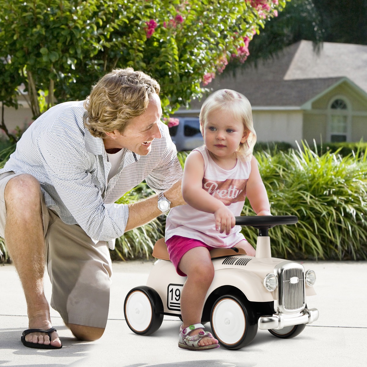 Rutcshauto Rutscherfahrzeug mit Stauraum & Kippschutz Kinderfahrzeug mit Lenkrad 58 x 27 x 34 cm Weiß