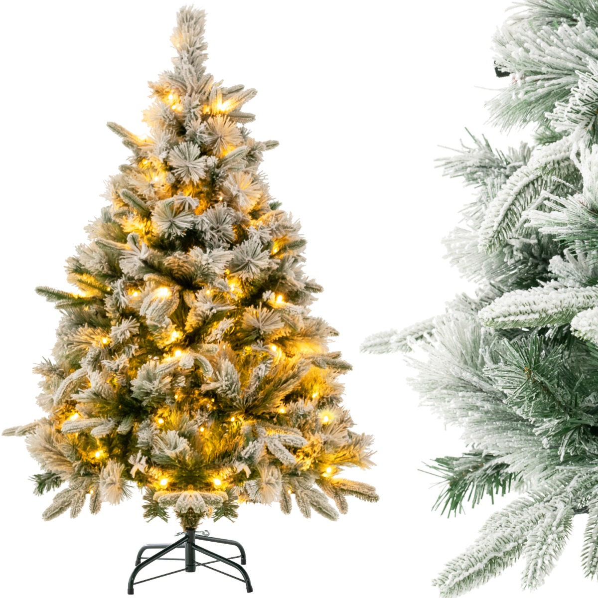 136 cm Künstlicher Weihnachtsbaum mit Schnee & 150 Warmweißen LED-Lichtern Grün