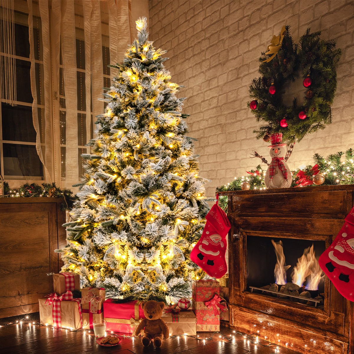 180 cm Künstlicher Weihnachtsbaum mit Schnee & 250 Warmweißen LED-Lichtern Grün