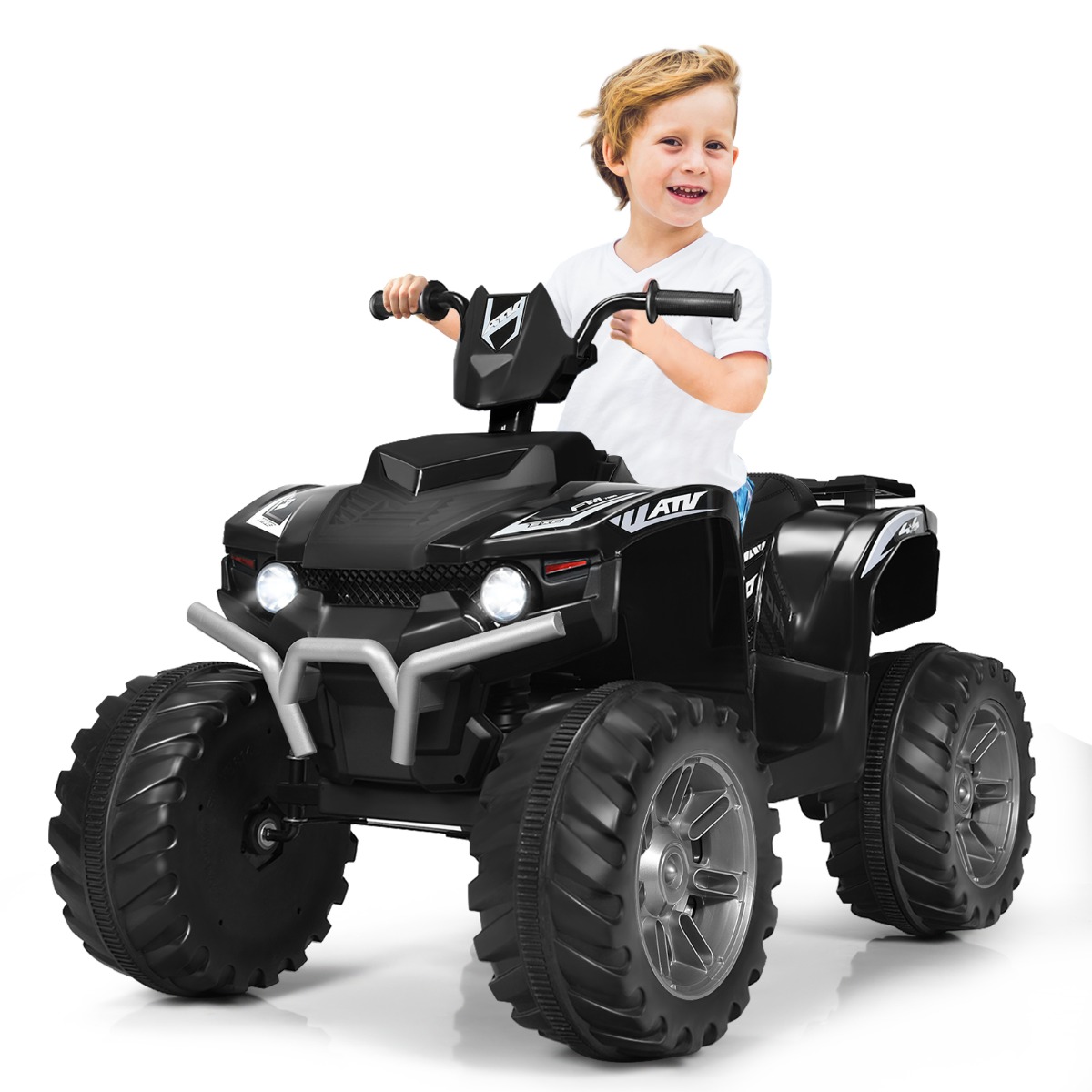 12V Elektro Kinderquad mit Scheinwerfer Mini Elektroquad mit Musik & Hupe 4 Räder Kinder Quad 2,8-5 km/h für Kinder ab 3 Jahren Schwarz