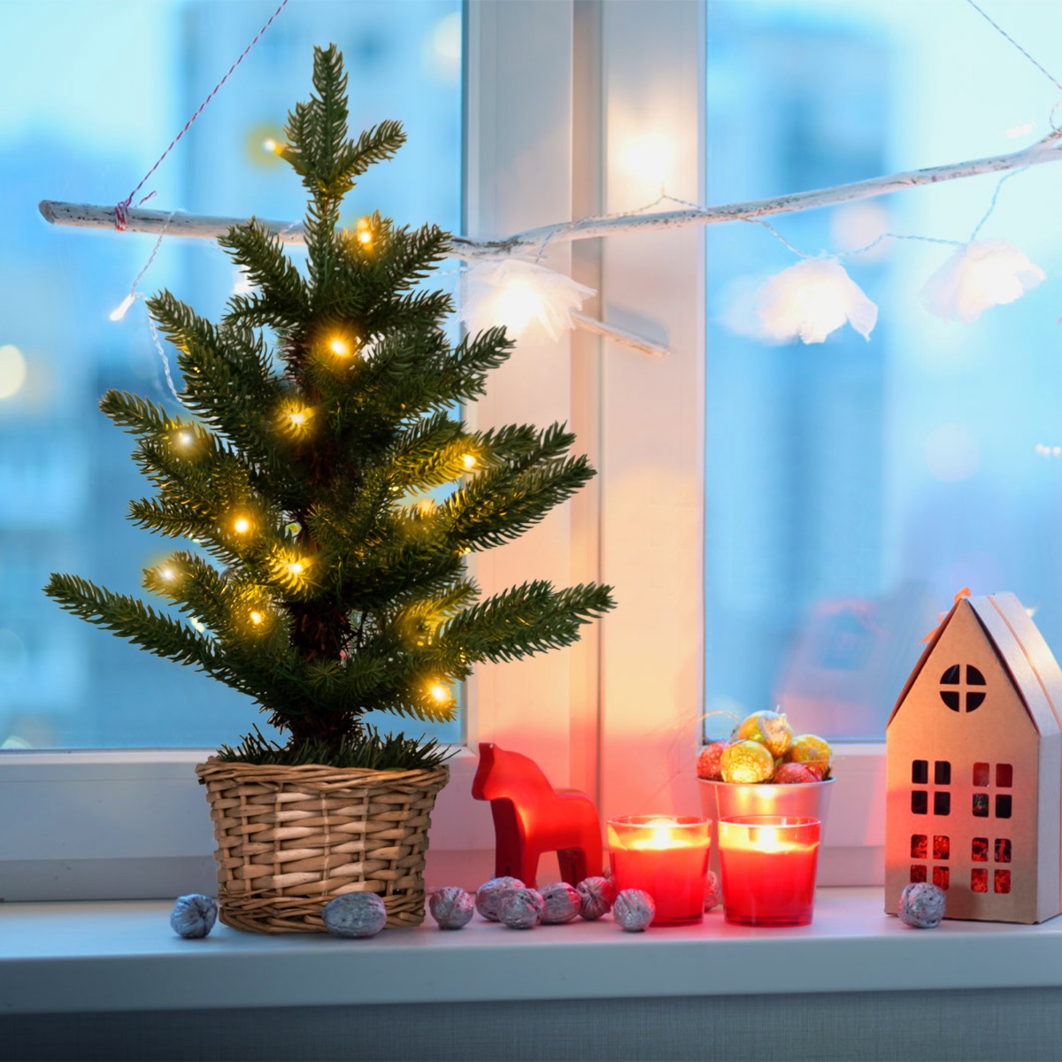 48cm kleiner Weihnachtsbaum beleuchteter Mini Weihnachtsbaum Christbaum für Haus Büro