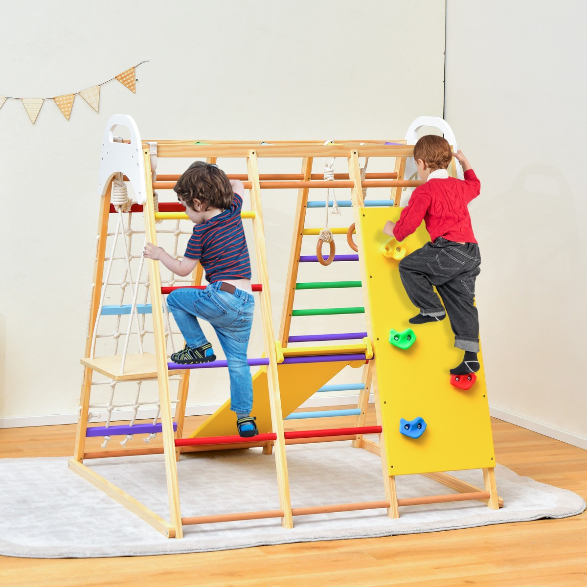 8-in-1-Klettergerüst Indoor-Spielplatz mit Klettergerüst 127 x 118 x 138 cm Bunt