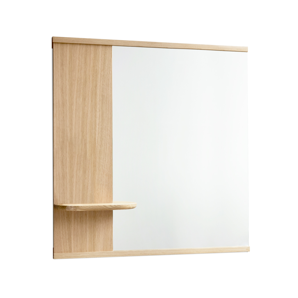 Moebe – Mirror with a Shelf – moderner Wandspiegel mit Holzregal