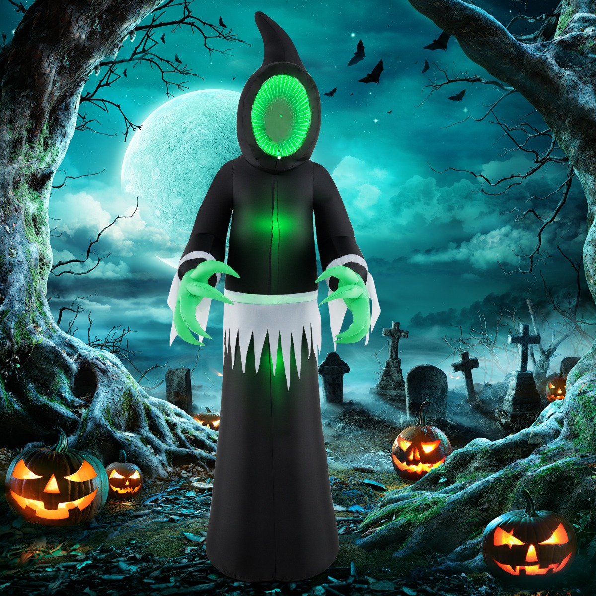 245CM Outdoor Halloween Deko LED Aufblasbarer Halloween-Geist Ohngesicht Dekogeist