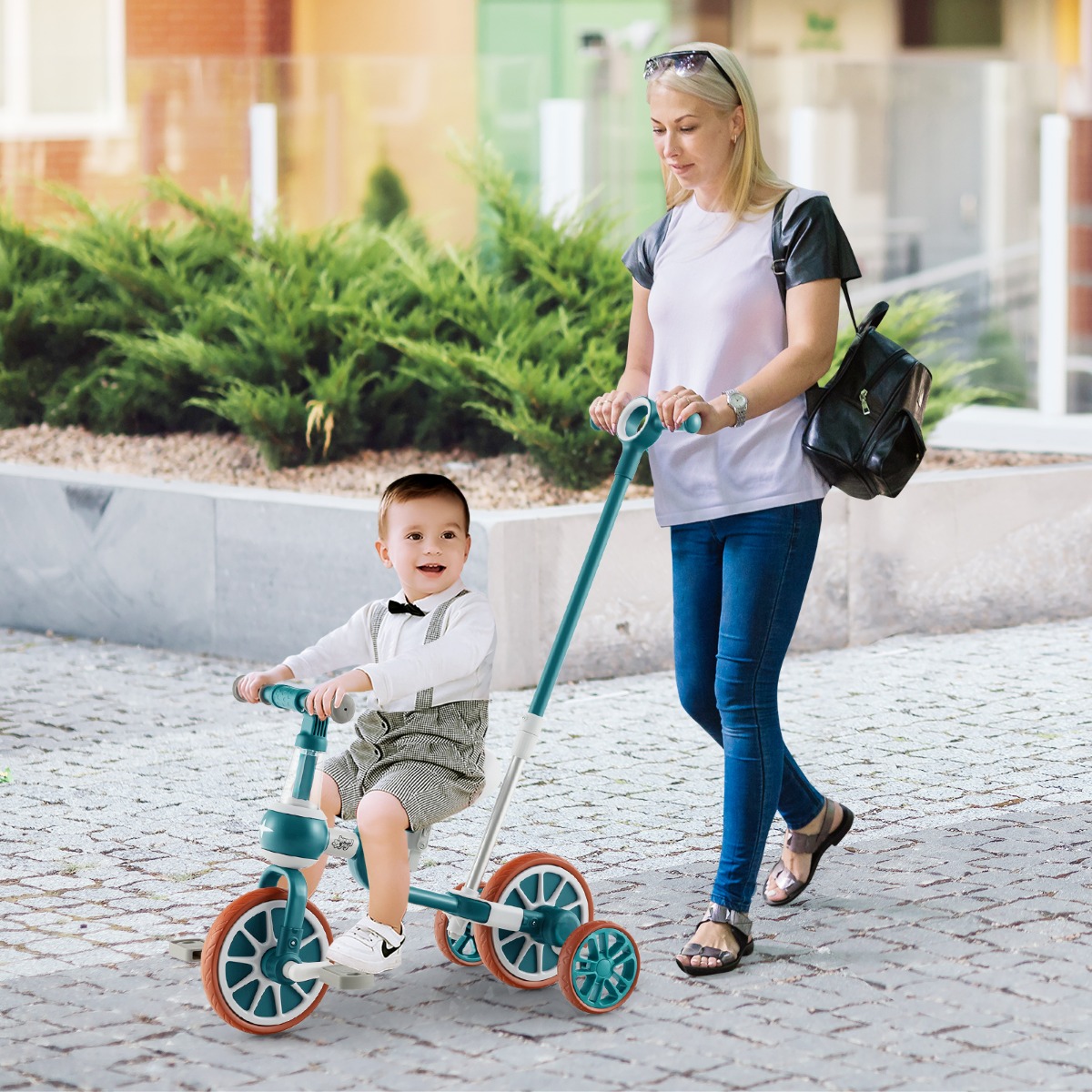 Kinderrad 4-in-1-Vorschulrad mit Eltern-Schiebegriff 37 x 72 x 101 cm Grün