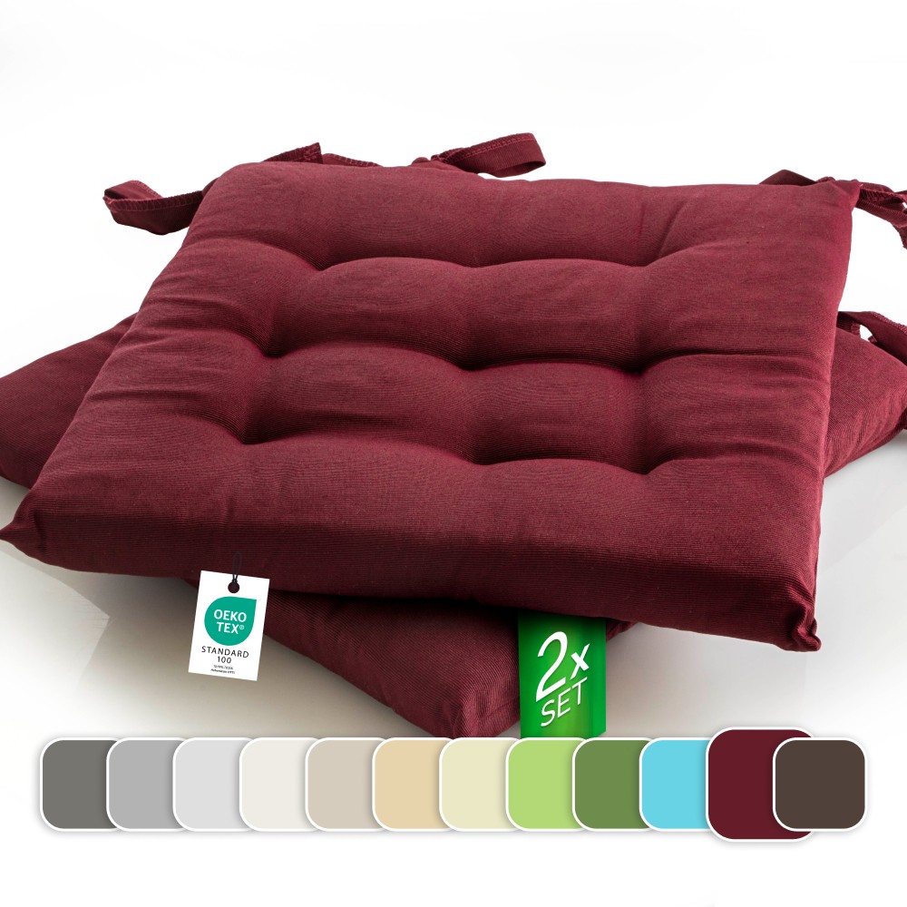 etérea Basic Sitzkissen Stuhlkissen Indoor & Outdoor 2er Set 40×40 cm – Bordeaux