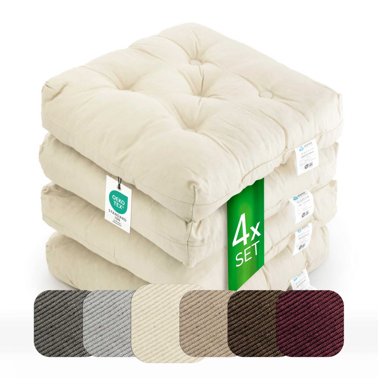 etérea Heidi Sitzkissen für Innen- und Außenbereich 42×42 cm Creme 4er Set