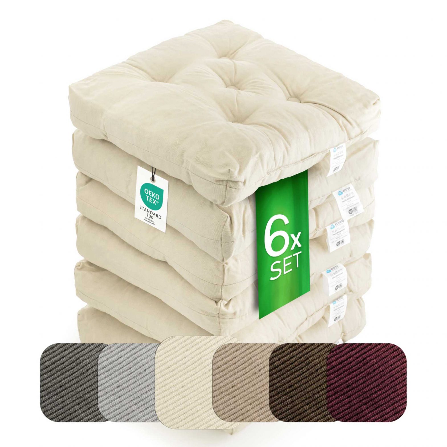 etérea Heidi Sitzkissen für Innen- und Außenbereich 42×42 cm Creme 6er Set