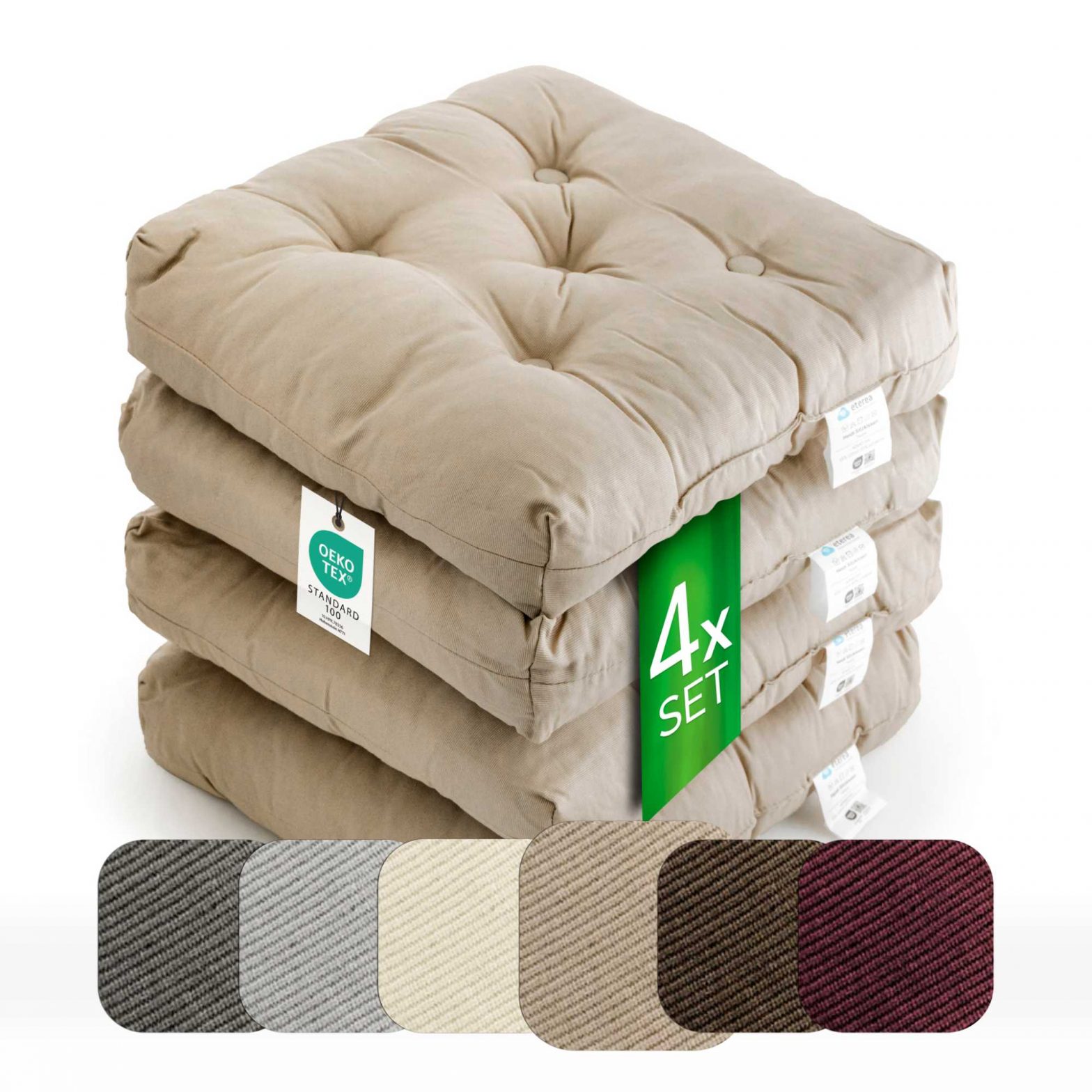 etérea Heidi Sitzkissen für Innen- und Außenbereich 42×42 cm Taupe 4er Set