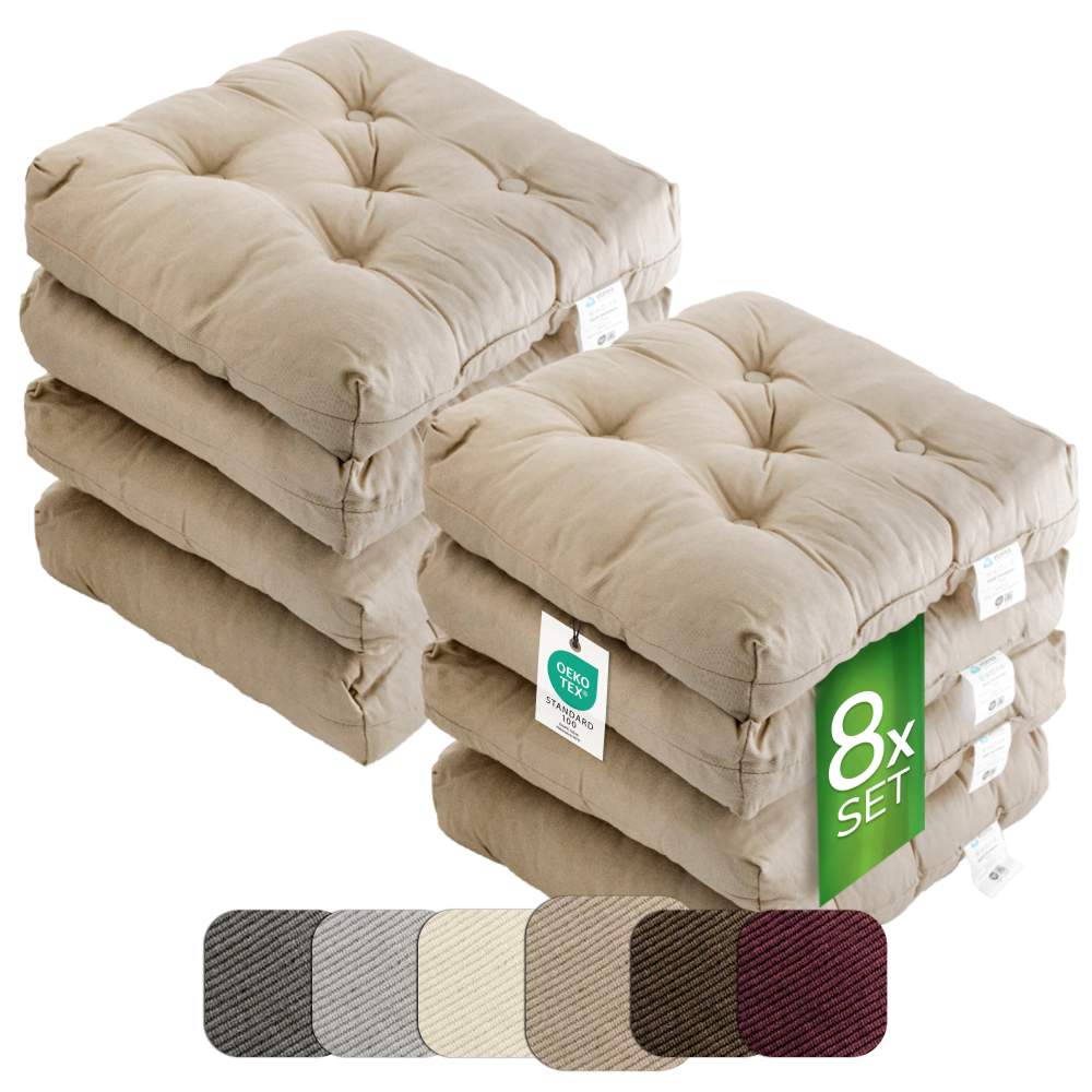 etérea Heidi Sitzkissen für Innen- und Außenbereich 42×42 cm Taupe 8er Set