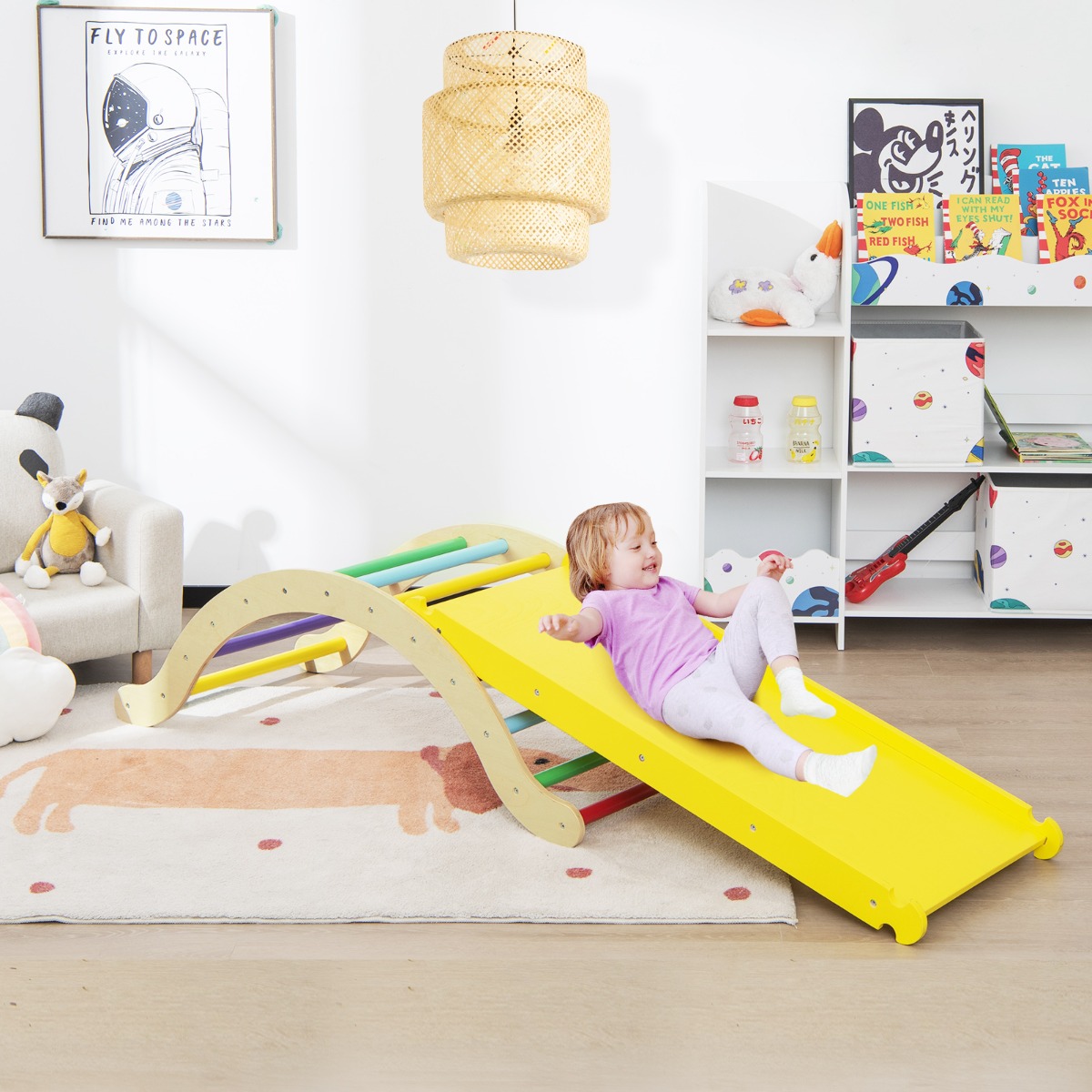 3 in 1 Kinder Kletterleiter Set mit Umkehrbarer Rampe und Kissen zum Klettern und Rutschen Bunt Tragfähigkeit von 60kg