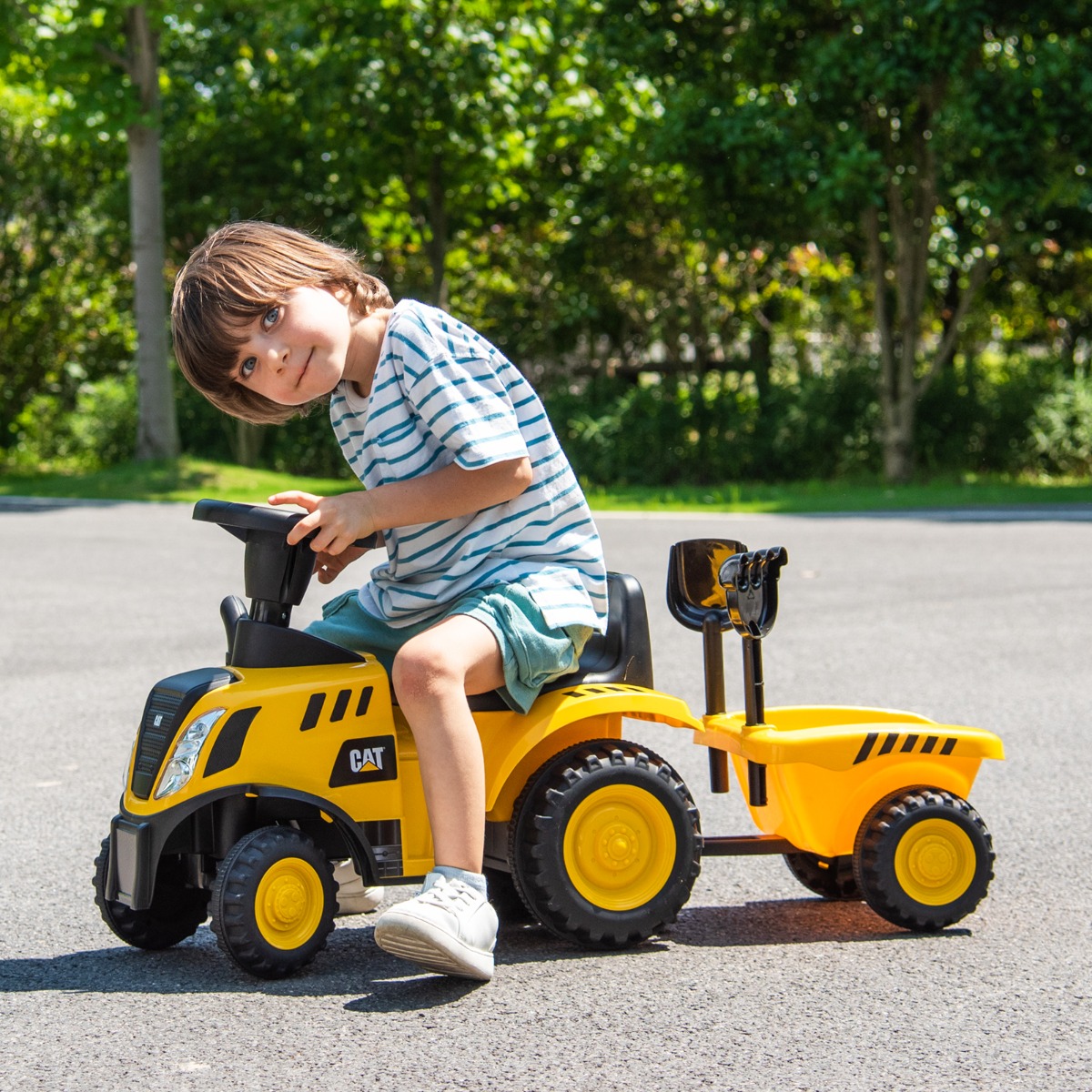 Kinder Rutschtraktor mit Abnehmbarem Anhänger & Schaufel Lauflernhilfe Lizenziertes Caterpillar-Fahrzeug