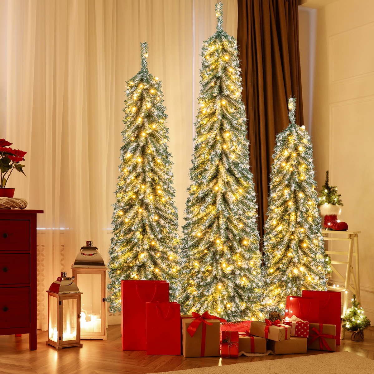 3er Set Bleistift Weihnachtsbaum Künstlich 120+150+180 cm Christbaum für Zuhause Büro