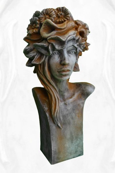 Gartenfigur Büste Moderne Romantik „SOMMER“ (Rosi), Rosteffekt – Original von…