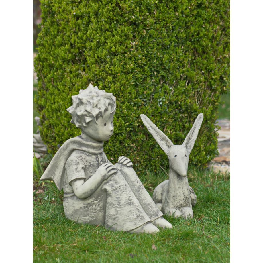 Gartenfigur Der kleine Prinz mit Schal & Aufmerksamer Fuchs, Set