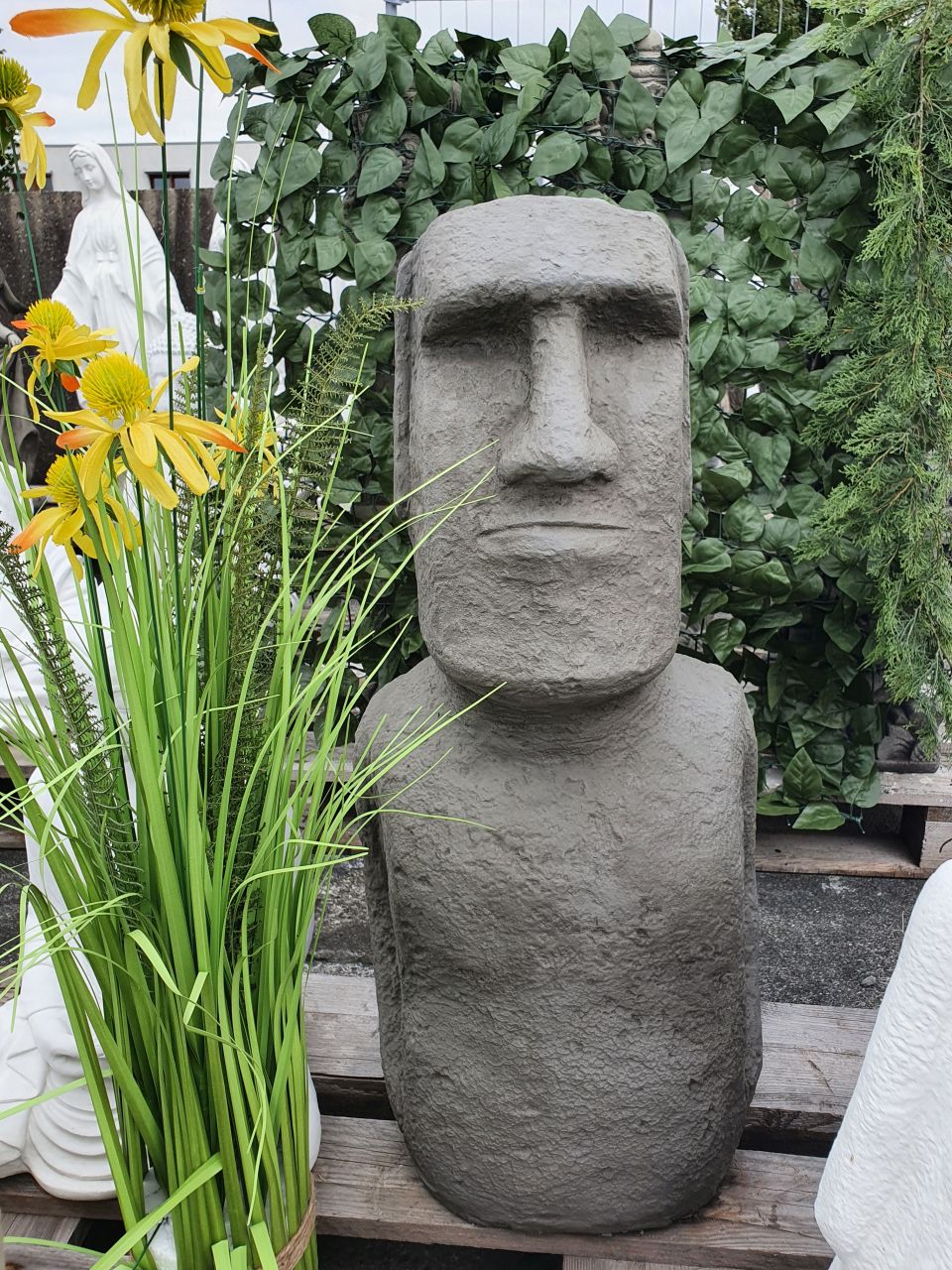 Gartenfigur Moai 1 Grau aus Betonguss